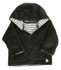 Tmavozelená žebrovaná sametová propínací zateplená bunda s kapucí zn. M&S