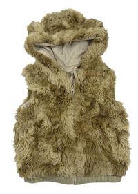 Béžová chlupatá podšitá propínací vesta s kapucí zn. H&M
