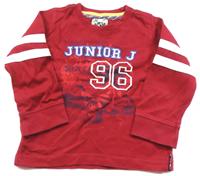 Červené triko s potiskem a proužky zn. Junior J