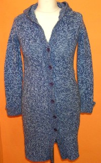 Dámský modrý propínací dlouhý svetr s kapucí