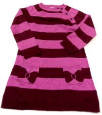 Vínovo-růžová pruhovaná svetrová tunika s mašličkami zn. F&F