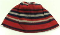 Červeno-modro-béžová fleecová pruhovaná čepice zn. George;vel. 8-10 let 