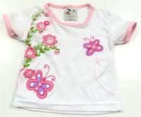 Bílo-růžové tričko s kytičkami a motýlky 