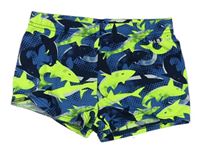 Tmavomodro-neonové nohavičkové plavky se žraloky zn. Decathlon