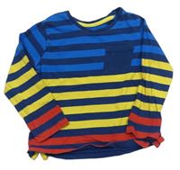 Tmavomodro-modro-žluto-červené pruhované triko s kapsou zn. NUTMEG
