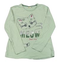 Zelené triko s nápisem s flitry a kočičkou zn. Kids 