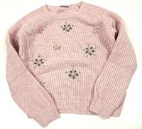Růžovo-bílý melírovaný svetr s kamínky 