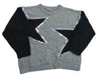 Šedo-černý melírovaný svetr s hvězdičkami s flitry zn. F&F