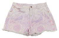 Bílo-lila-barevné batikované riflové kraťasy zn. M&S