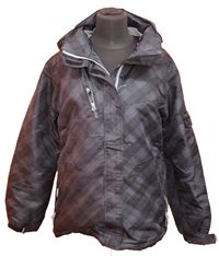 Dámská šedo-černá kostkovaná šusťáková outdoorová zateplená bunda s kapucí zn. Tog24