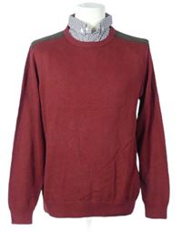 Pánský tmavočervený svetr s košilovým límečkem zn. Next 