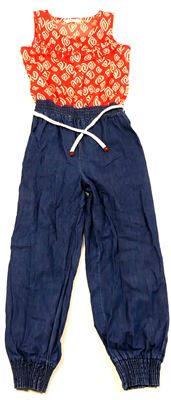 Růžovo-bílo-modrý vzorovaný kalhotový overal zn. Matalan