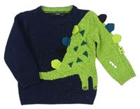 Tmavomodro-zelený melírovaný pletený svetr s krokodýlkem zn. George