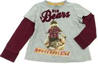 Šedo-vínové triko s medvídkem a nápisem zn. F&F