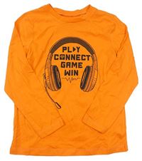Oranžové triko s nápisem a sluchátky zn. George