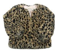 Béžovo-černá chlupatá zateplená bunda s leopardím vzorem zn. H&M