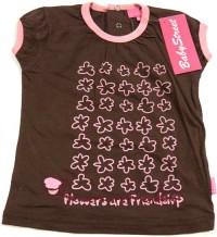 Outlet - Hnědo-růžové tričko s kytičkami