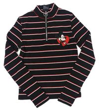 Černo-červeno-bílé pruhované žebrované triko s Mickeym zn. Disney