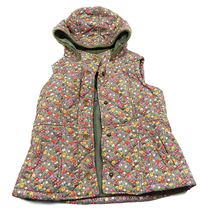 Tmavozeleno-barevná květovaná šusťáková zateplená vesta s kapucí zn. M&S