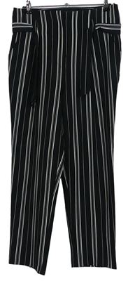 Dámské černo-bílé pruhované společenské kalhoty s páskem zn. New Look 