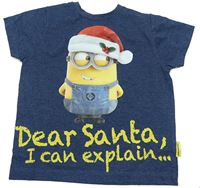 Tmavomodré melírované vánoční tričko s Mimoněm zn. Rebel