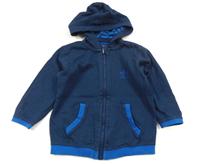 Tmavomodro-modrá propínací oteplená oboustranná mikinka s nápisem a kapucí zn. Adidas