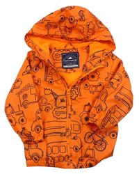 Neonově oranžová šusťáková jarní bunda s kapucí a dopravními prostředky zn. George