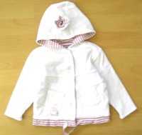 Bílo- růžový sametový oteplený oboustranný kabátek s kapucí