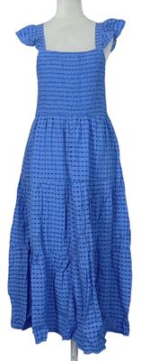 Dámské modré vzorované žabičkové midi šaty zn. Shein 