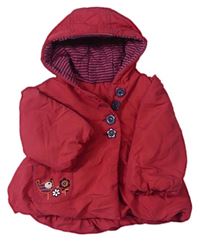 Tmavorůžový šusťákový zimní kabát s ptáčkem zn. Mothercare