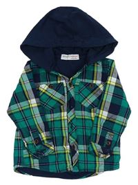 Zeleno-modro-žluto-bílá kostkovaná podšitá košile s kapucí zn. Minoti