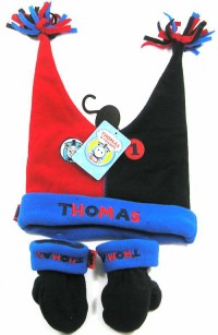 Outlet - Set - Modro-červená fleecová čepička+rukavičky s Thomasem