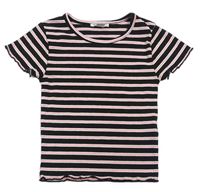 Černo-bílo-křiklavě růžové pruhované žebrované crop tričko zn. PRIMARK