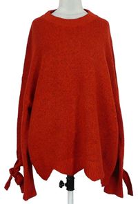Dámský červený melírovaný svetr s mašlemi na rukávech zn. F&F