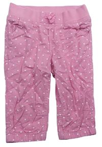 Růžové plátěné crop kalhoty se srdíčky a úpletovým pasem zn. H&M