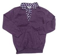 Fialový svetr s kostkovaným límečkem zn. M&Co