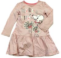 Růžovo-bílé pruhované bavlněné šaty s myškou zn. F&F