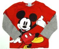 Červeno-šedé triko s Mickeym zn. Disney 