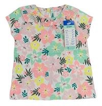 Bílo-neonové květované tričko s volánkem zn. Pep&Co