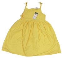 Žluté puntíkaté plátěné šaty zn. Primark