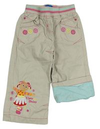 Béžové plátěné podšité rolovací kalhoty s Upsy Daisy zn. Cherokee
