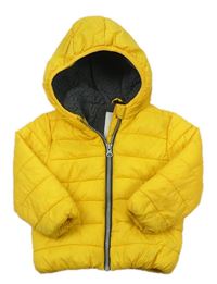 Žlutá prošívaná šusťáková jarní zateplená bunda s kapucí zn. F&F