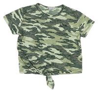 Khaki army crop tričko s uzlem zn. Primark