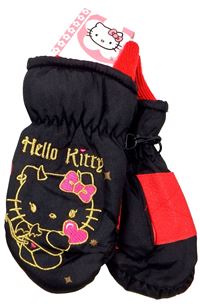 Nové - Černo-červené šusťákové palcové rukavice s Hello Kitty zn. Sanrio 