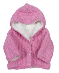 Růžový vzorovaný propínací zateplený svetr s kapucí zn. Mothercare