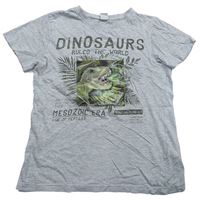Šedé melírované tričko s dinosaurem a nápisy zn. Y.F.K.