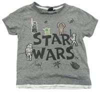 Šedé melírované tričko s nápisy a obrázky Star Wars zn. Primark