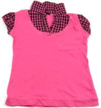 Růžovo-kostkované tričko s límečkem zn. Y.D.