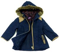 Tmavomodro-béžová přechodová bunda s kapucí zn. F&F