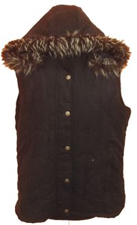 Dámská černá semišová zateplená vesta s kapucí zn.EWM 